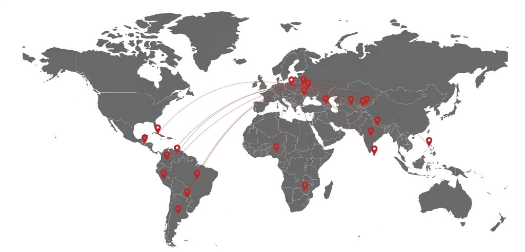 Mapa mundial - países de origen de nuestros trabajadores